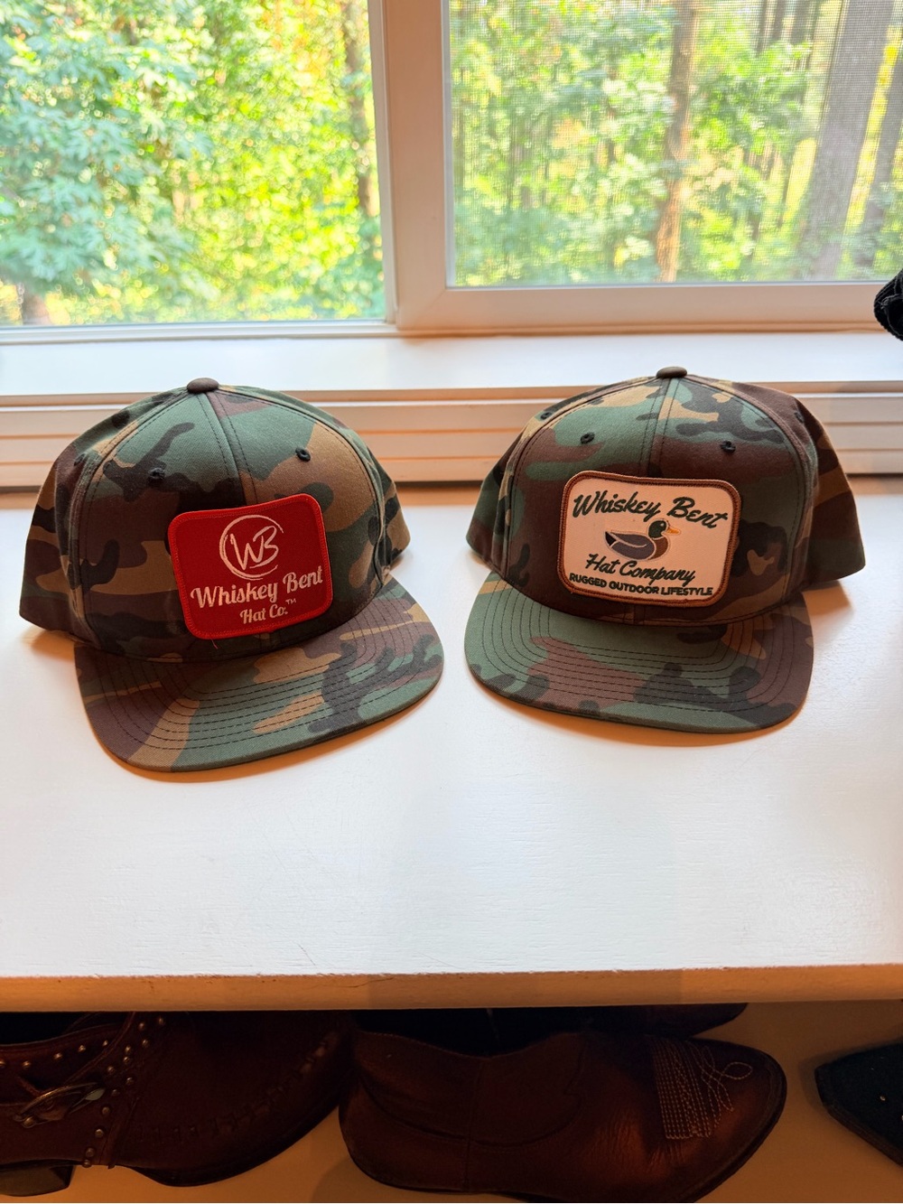 Whiskey Bent Camo Snapback Hat - Green Camouflage with Red Label